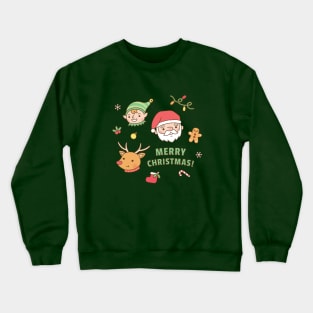 Cute Elf, Santa Claus, Reindeer, Gingerbread Man Crewneck Sweatshirt